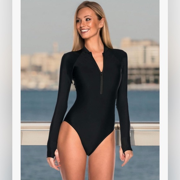 NWT - RELLECIGA Women's One Piece Swimsuits Long Sleeve Rash Guard UV Protection - Picture 4 of 7